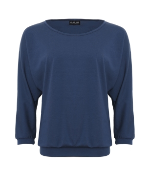 Shirt mit Fledermausärmeln in dunkelblau aus feiner Bio Baumwolle